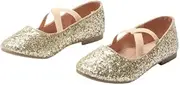 [Gizelle] Girls Mary Jane Strap Flat Bridal Party Glitter Princess Wedding Dress Sparkly Bridesmaid Shoes