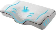Giselle Bedding Memory Foam Pillow Contoured Neck Support Butterfly Pillows for Sleeping Bed Hotel Cushion Side Back Sleepers with Washable Removable Cover Grey