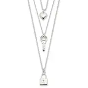 Sterling Silver Lock, Heart And Key Multi-Strand 16In Necklace