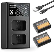 [K&F Concept] NP-FW50 Battery Charger Set with Dual Slot Charger for Sony ZV-E10, Alpha 7, A7, A7II, A7RII, A7SII, A7S, A7S2, A7R, A7R2, A5000,A6000, A6500, A6300, NEX-3, NEX-5