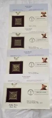 GUND IDEAL STICK & BRUIN BEAR 1ST DAY OF ISSUE STAMPS 22 KT GOLD REPLICA STAMPS