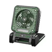 Solar Camping Fan with LED Lantern Emergency Power Bank,3 Wind Speeds 5 Light Modes,180 Degree Adjustable For Camping,Emergencies,Outdoor Color Green
