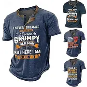 Men's Graphic Letter Henley Shirt Tee Short Sleeve 3D Print Vintage Fashion Designer Outdoor Casual Daily Summer Blue 3# Blue 2# Blue 1# Navy Blue Royal Blue H