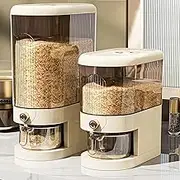 Rice Dispenser with Measuring Cup, Airtight Rice Storage Container, Dry Food & Cereal Dispenser for Kitchen Organisation (22lb-White)