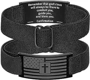 [Zocomi] American Flag Cross Bracelet for Men Women, Black Elastic Stretch Strap Adjustable Bracelets Bible Verse Christian Jewelry Gifts for Teen Boys