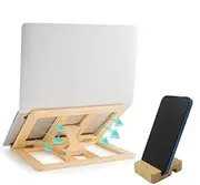 Wooden Laptop Stand, Foldable Wood Laptop Riser Adjustable Computer Wooden MacBook Stand for Desk Portable Universal Notebook Laptop Holder with Multiple Angles for Laptops Up to 15.6 inches