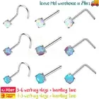 3PCS Nose Studs Rings Opal Stone L Spiral Surgical Steel Body Piercing Jewellery