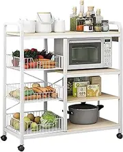 CULOTOL 4-Tier Kitchen Storage Shelf with Baker's Rack,Microwave Oven Stand, Vegetable Basket, Microwave Cart, Microwave Stand or Coffee Bar Table Organizer, for Spice, Pots and Pans Organizer