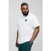 Mens White Plus Regular Fit Diamond Embroidered T-Shirt