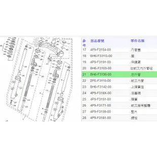 俗俗賣YAMAHA山葉原廠 右外管 FORCE 155 右邊 前叉 前避震器外管 料號：BH6-F3136-00