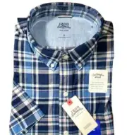 Izod Saltwater Relaxed Classics Dockside Chambray Plaid Shirt Cotton, Blue L