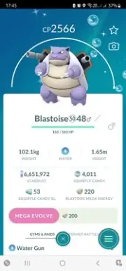 Shiny Blastoise ( Maxed Out To Level 50 ) ( Two Charged Moves ) Pokemon Trade Go