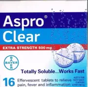 ==> ASPRO CLEAR 500MG ASPIRIN 16 EFFERVESCENT TABS MIGRAINE TOOTHACHE