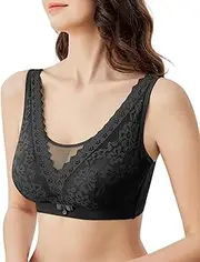 [FEOYA] Women’s Sexy Lace Bras V-Neck Full Coverage Everyday Bra Non Wired Underwear Push Up Bra Soft Breathable Floral Lace Bra Stretchy Wide Strap Ladies Bra Tops for Everyday