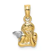 14K Yellow & Rhodium Angel Resting On Elbow W/ Wing Charm