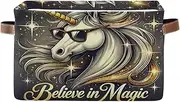 Cool Unicorn Golden Sparkles Closet Storage Box, Collapsible Rectangle Cloth Storage Bin, Set of 2