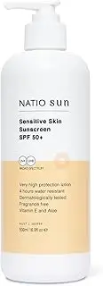 Natio Australia Sensitive Skin Sunscreen SPF 50+ 500ml 500ml - Fragrance Free & Dermatologically Tested Sunscreen for Sensitive & Delicate Skin - Hydrating UVA/UVB Broad Spectrum Protection - Vitamin E & Aloe Vera - Made in Australia