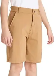 [DEVOROPA] Youth Boys Golf Shorts Stretch School Uniform Clothes Kids Flat Front Dress Chino Hybrid Twill Casual Shorts Pockets