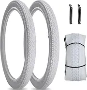 1 or 2 Pack 26"X2.125" Beach Cruiser Bike Tire White Wall with or Without Tubes 26x1.75/2.125 Foldable Replacement Tyres for Hybrid Commuter City Bicycles