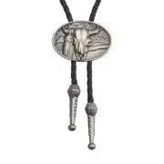 HORSE & WESTERN JEWELLERY JEWELRY LONGHORN BOLO TIE ANTIQUE SILVER