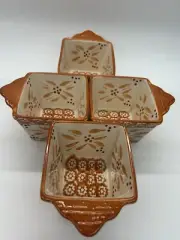 Temptations Old World 4 Square Ramekins Dishes with Lid Orange Spice 10 oz New