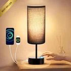 Bedside Touch Table Lamp 3-Way Dimmable with USB A+C Ports Linen Shade