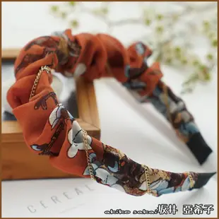 『坂井．亞希子』日系復古金屬鍊條裝飾雪紡褶皺造型髮箍