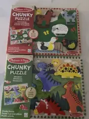 Melissa And Doug Chunky Wood Puzzles Dinosaurs & Farm Animals Ages 2+ Brand New