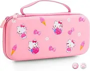 HYPERCASE Pink Travel Carrying Case for Nintendo Switch or OLED, Cute Portable Switch Carry Bag of Hello Kitty with 10 Card Slots & 2 Thump Caps, for NS/OLED Console, Joycon Grip, Accessories Storage