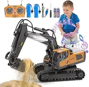 Remote Control Excavator Toy for Kids, RC Excavator with Metal Shovel, Rechargeable Construction Vehicles, Hydraulic Excavator 680° Rotation, Excavator Toy for Boys from 6 Years, 100