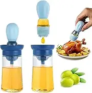 Hapoyxm Glass Olive Oil Dispenser Bottle With Silicone Oil Brush 2 In 1, Silicone Dropper Measuring Oil Dispenser Bottle for Kitchen Cooking, Frying, Baking, BBQ Pancake, Air Fryer, Marinating (Blue)