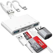 5-in-1 Memory Card Reader, USB OTG Adapter & SD Card Reader for iPhone/iPad, USB C and USB A Devices with Micro SD & SD Card Slots, Supports SD/Micro