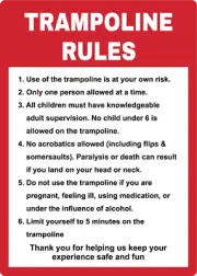 TRAMPOLINE RULES INFORMATION SHEET| Laminated Vinyl Decal Sticker Label