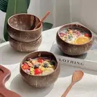 Natural Coconut Shell Bowl and Spoon Set for Serving Dishes Salad Wooden