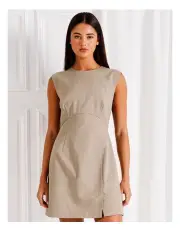 [Tokito] Pinstripe Mini Shift Dress in Taupe