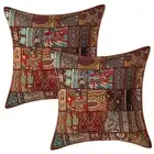 Bohemian Lounge Sofa Cushion Covers 24x24 Large Patchwork Cotton Set Of 2