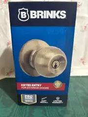 Brinks Keyed Entry Classic Ball Style Doorknob, Antique Brass Finish