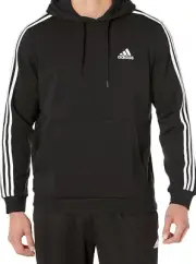 Adidas Mens Black Three Stripe Long Sleeve Fleece Hoodie Sweatshirt Small NWT