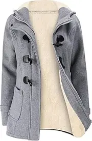 [Gihuo] Women's Sherpa Lined Jacket Duffle Toggle Coat Fleece Hooded Winter Warm Jacket Sweatshirt