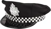 XNHIU Police Hat Unisex Police Office Cap Fashion Flat-Top Cap with Checked Band Party Costume Accessories Head Decoration for Halloween Christmas Cosplay