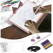 LooEooDoo A4 Rechargeable Tracing Pad Kit,Light Tablet Arts and Crafts Writing Drawing Tracer Board Bright Tracing Light Table for Weeding Vinyl, Diamond Art, Sketching, Tracing and Animation (Pink)