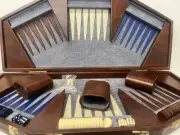 Rare Vintage Backgammon Folding Set in Suede For 3 Players. Trigammon.
