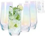 Swetwiny Colorful Highball Glasses, 18.5 Ounce Iridescent Glassware Set of 4 Lead-Free Crystal Glassware for Mixed Drinks, Juice, Cocktail, Gift Package (Colorful)