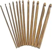 12 Pieces Bamboo Crochet Hooks Set, Large Crocheting Hook Knitting Needles for Coarse Yarn (12 Sizes 3mm to 10mm in Diameter)
