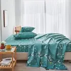 Teal Sheet Set 4 Pcs Twin Sheet Set Floral Print Flat Sheet Fitted Sheet Farm...