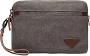 [Hjkiopc] Canvas Wristlet Bag Large Clutch Wallet Purse Zipper Pouch Handbag Organizer with Leather Strap for Men