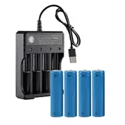 Ozoffer 4pcs 3.7V 2500mAh Li-ion Rechargeable Battery + USB Smart Charger Indicator Set