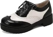 [SHEMEE] Patent Leather Chunky Mid Heels Wingtip Oxfords Lug Sole Brogues Platform Saddle Shoes for Women