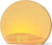 HOUSBAY Sunrise Alarm Clock with FM Radio- Gentle Wake-Up Light, Bluetooth Speaker, Dimmable Nightlight & Display- Phone-Free Bedtime Routines for Adults, Heavy Sleepers- Wood Grain