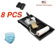 8PC Set - Small Wall Paint Tray, Gloves, Scraper, 4" Brush, Roller pads & Frame